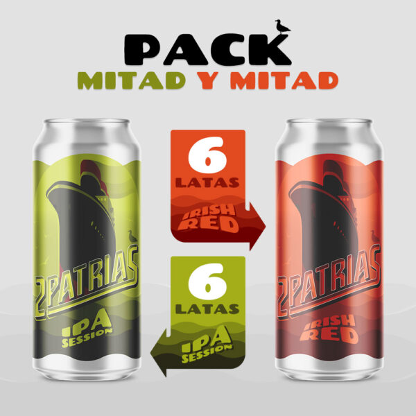 Pack de 12 latas de cerveza artesanal mitad estilo ipa session y mitad estilo irish red