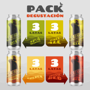 Pack de 12 latas de cerveza artesanal para degustación de cuatro estilos, ipa session, pale ale, golden, irish red