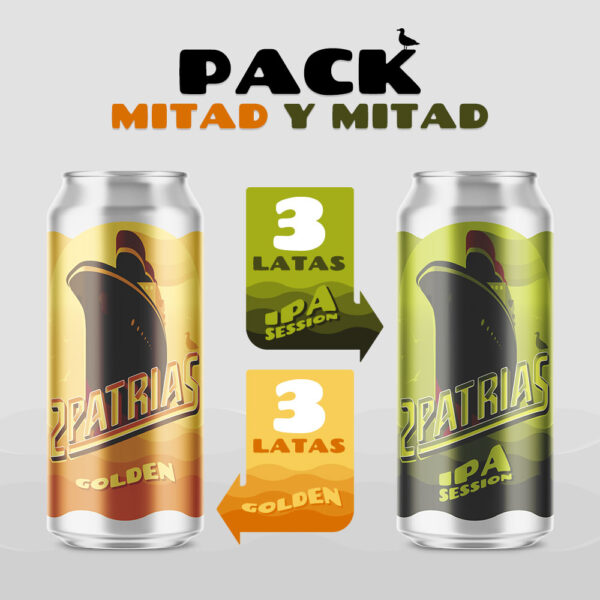 Pack de 6 latas de cerveza artesanal mitad estilo golden y mitad estilo ipa session