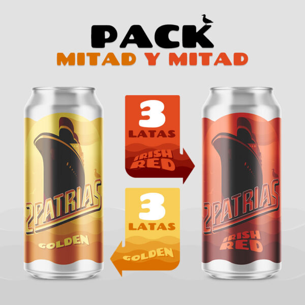 Pack de 6 latas de cerveza artesanal mitad estilo golden y mitad estilo irish red