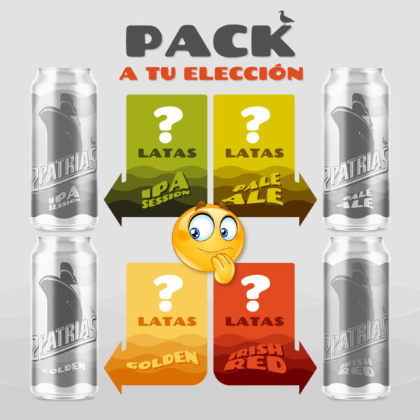Pack de latas de cerveza artesanal combinables de cuatro estilos, ipa session, pale ale, golden, irish red