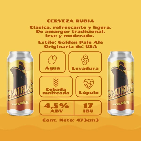 Ficha que describe las características de elaboración de el estilo "Golden" de Cerveza Dos Patrias