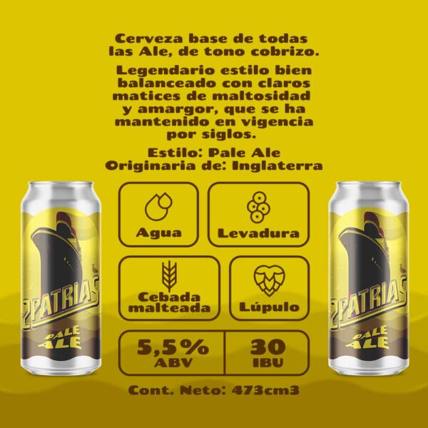 Ficha que describe las características de elaboración de el estilo "Pale Ale" de Cerveza Dos Patrias